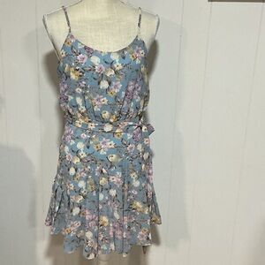 She and Sky Floral Midi Dress - Blue and Pink